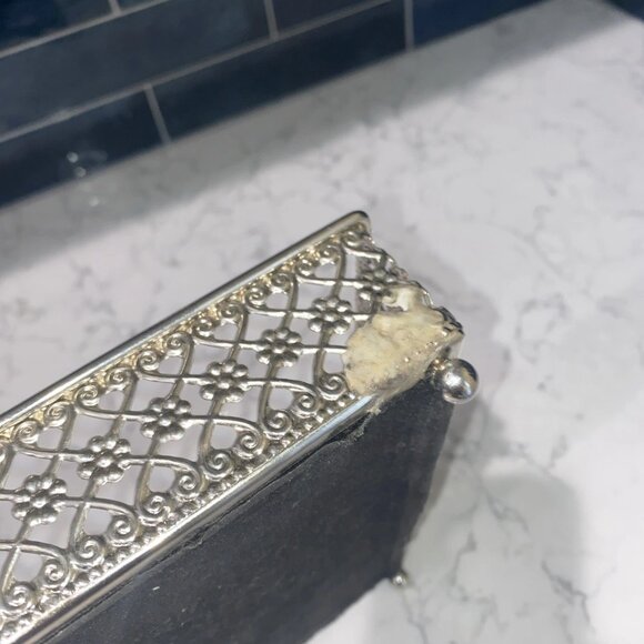 Vtg Vanity Mirror Footed Perfume Tray Metal Hollywood Regency Style 8.5" Square - Picture 4 of 8